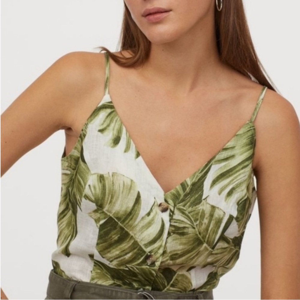 H&M Green Leaf Print linen tank
